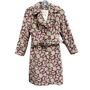 80s Vintage boucle wine beige belted womens winter coat Size 4